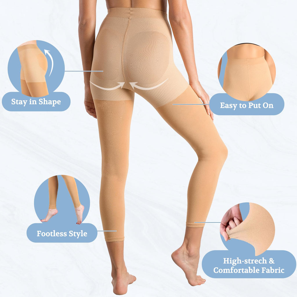 +MD 15-20mmHg Women's Footless Compression Pantyhose Tights Medical Graduated Support Stocking Nude S