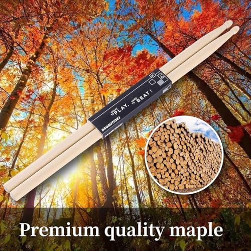 12 Pairs Drum sticks 7A Classic Maple Wood Drumsticks Wood Tip Drumstick for Adults Kids and Beginners