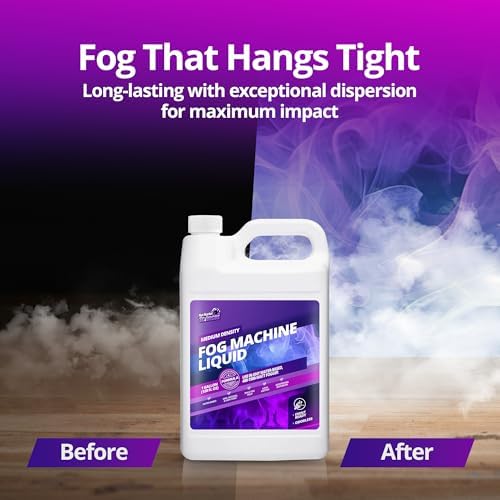 1 Gallon Fog Machine Liquid Smoke - Medium Density Smoke Machine, Fog Juice for 400-1500 Watt Foggers, Water-Based, Lasting & Ultra Thick Atmosphere, Ideal for Concerts, Parties & Events