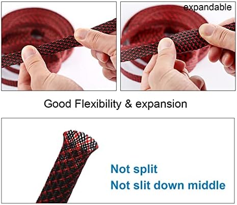 100ft - 1/4 inch PET Expandable Braided Sleeving – BlackRed – Alex Tech Braided Cable Sleeve