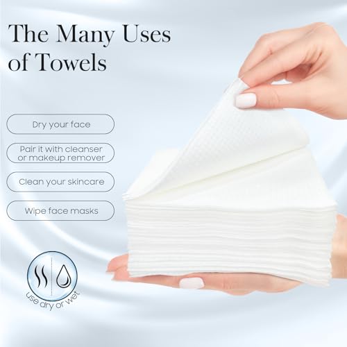 100 Count (2 Box) XL Disposable Face Towels 10” x 12”, 100% Viscose Fibre, Soft & Skin Friendly Face Towelettes Disposable, Facial Tissue Face Wipes for Women Cleansing