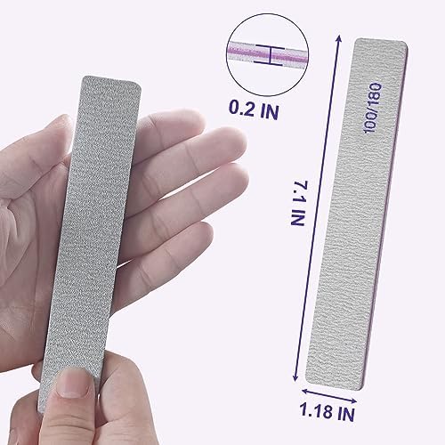 100/180 Grit Nail File (6 Pack), Emery Board Nail Files for Acrylic Nails and Natural Nails, Double Sided Emory Boards Professional Nail Filer Reusable Washable Manicure Square Gray