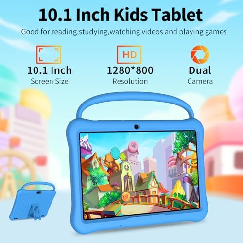 10 inch Kids Tablet, Android 13 Tabletas for Kids 2GB+64GB, Toddler Tablets with Case, 6000mAh, Bluetooth 5.0, WiFi,iWawa Pre Installed, Parental Control,Educational Games（Blue）