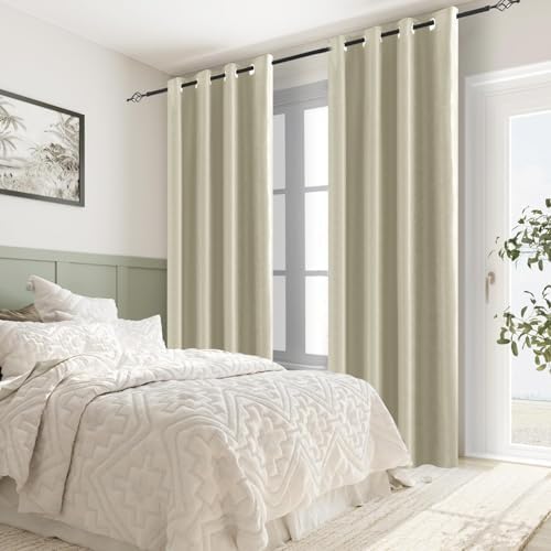 100% Blackout Curtains for Bedroom,Beige Blackout Curtains for Living Room,Black Out Curtains 84 inch Long,Room Darkening Curtains Bedroom Curtains,Thin Blackout Curtains,54 Wide,2 Panels