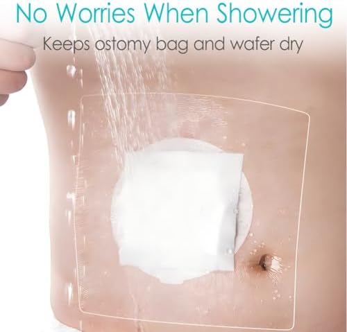 10" x 12" Ostomy Shower Cover Waterproof [Pack of 14], Ostomy Bag Shower Protector Stoma Shower Guard Colostomy Shower Shields for Women Men Showering, Non-Stick Central Pad