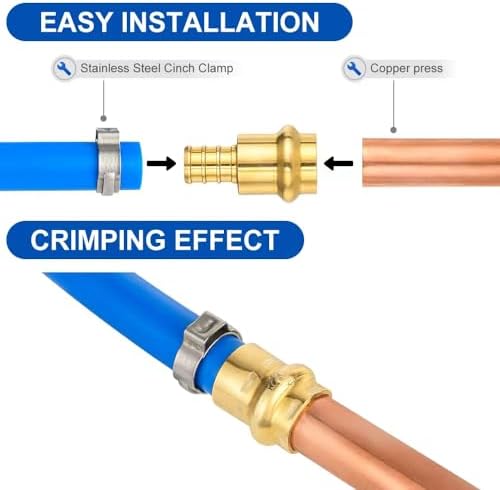 (Pack of 10) EFIELD 1/2 inch Press X 1/2 inch PEX Crimp Coupling Brass Adapter For Copper and Pex Pipe Connection (10, 1/2-inch)