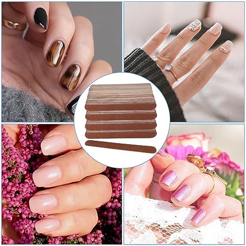 100 Pcs Wooden Nail Files, 7 Inches Emery Board Nail File for Nature Nails, Manicure Tool Set Disposable Nail File for Home Salon Brown