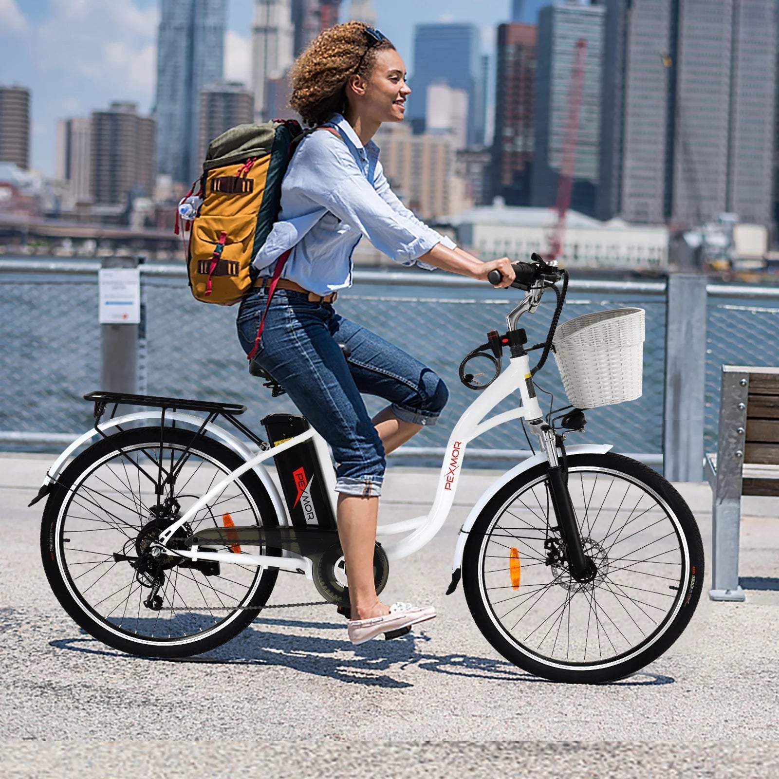 PEXMOR Electric Bike for Adults 350W (Peak 500W) City Commuter Ebike 36V 12.5AH Removable Battery 26" Cruiser Electric Bicycle Shimano 6-Speed | Dual Shock Absorber | Basket