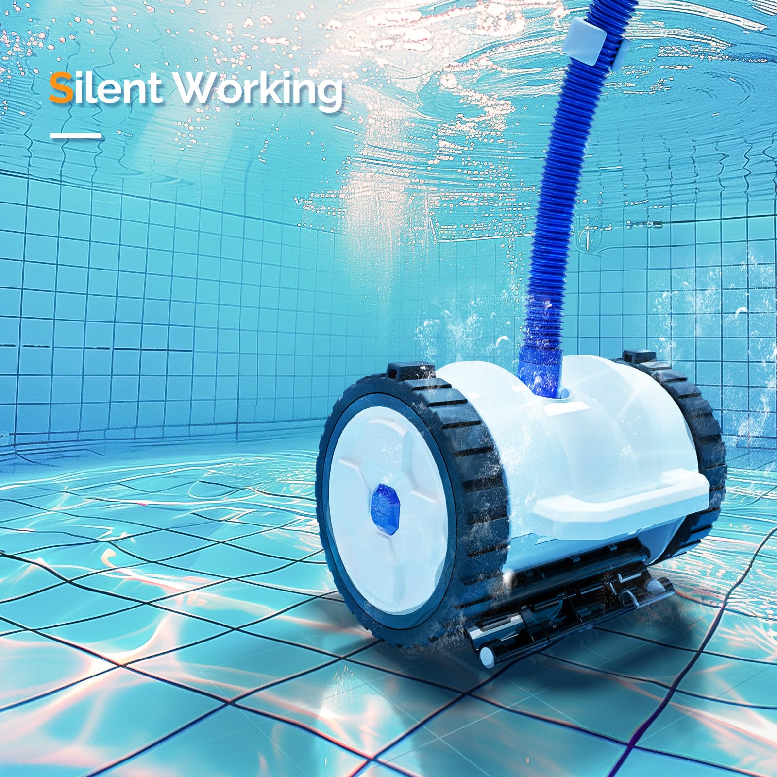 (2025 Upgrade) VINGLI Automatic Suction-Side Pool Vacuum Cleaner, Powerful Wall-Climbing Sweeper for Inground Pools, Includes 39.6ft Tangle-Free Hose (Blue&White)