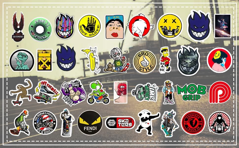 100Pcs Skateboard Stickers, Skateboading Pack Stickers for Suitcase Skateboard Laptop Computer Water Bottles Car Teens Boys Girls Decal Waterproof Sticker.