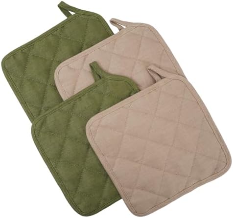 100% Linen Pot Holders for Kitchen Set of 4, Double Linen Layer, Cotton Lining & Hanging Loop, Heat Resistant Hot Pads Pot Holders for Cooking Kitchenaid- Green
