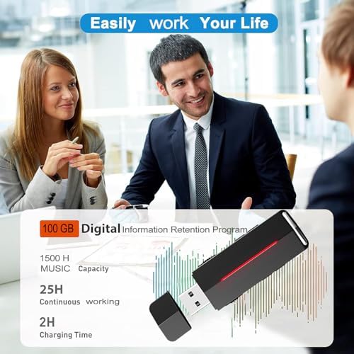 100GB Digital Voice Recorder, USB Flash Device with 1600 Hrs Music Capacity, Perfect Capture Every Word for Lecture Interview Meeting Class