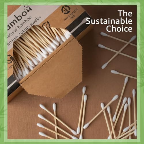 1000 Pack 100% Bamboo Cotton Swabs - Double Tipped Cotton Buds for Ear Cleaning | Bamboo Swabs for Beauty & Personal Care | FSC Certified & Hypoallergenic, Suitable for All Ages and Pets