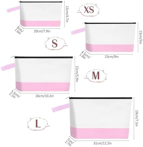 10 Pieces Cotton Canvas Makeup Bag with Bottom and Strap, Multi-Purpose Cosmetic Bag with Zipper Travel Toiletry Pouch, Blank DIY Craft Bag (White&Pink, S)