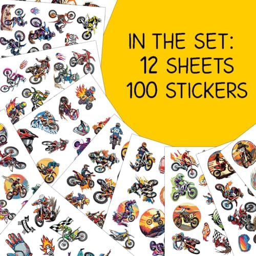 100 Pcs Dirt Bike Stickers, Motorcross Decal, Dirtbike Sticker Waterproof Decals for Water Bottles Laptop Luggage Computer Scrapbooking Teens Adults Girls Kids Funny Party Decorations