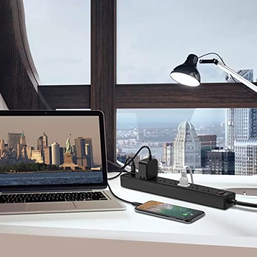 15Ft Power Strip Surge Protector - Yintar Extension Cord with 6 AC Outlets and 3 USB Ports for Home, Office, Dorm Essentials, 1680 Joules, ETL Listed, Black