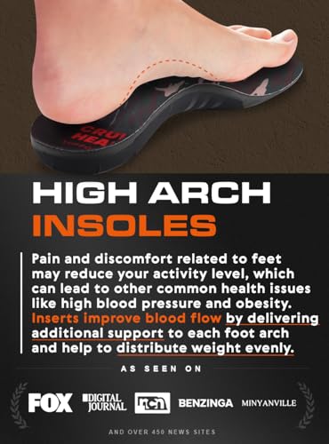 (Pro Grade) 220+ lbs Plantar Fasciitis High Arch Support Insoles Men Women - Orthotic Shoe Inserts for Arch Pain Relief - Boot Work Shoe Insole - Standing All Day Heavy Duty Support (L, Dark Military)