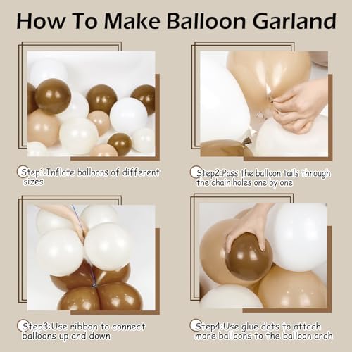140Pcs Netural Balloon Garland Arch Kit, 5 10 12 18inch Brown Beige Nude Tan Balloons for Birthday Party Netural Bear Baby Shower Decorations