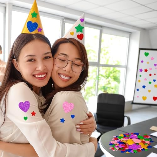 1000 PCS Foam Heart Stickers, Glitter Foam Hearts for Crafts, Self-Adhesive Valentine Day Decor, 3 Sizes Valentine Foam Stickers Heart Star Foam Stickers for Kids Crafts DIY Cards Envelop Frame