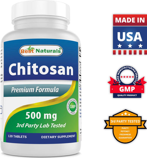 #1 Chitosan 500mg 120 Tablets by Best Naturals - Supports fat absorbing action - Manufactured in a USA Based GMP Certified Facility and Third Party Tested for Purity. Guaranteed!! pack of 2