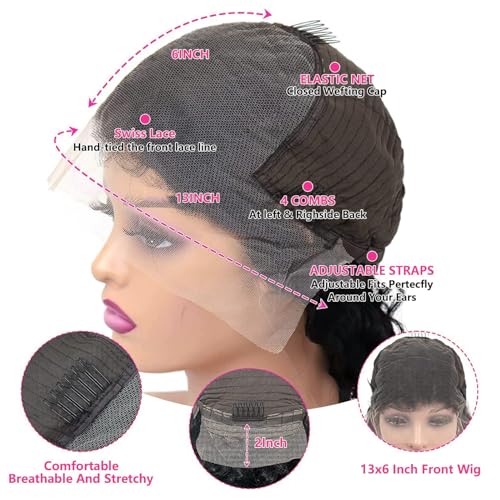 13x6 Straight Lace Front Wigs Human Hair HD Transparent Lace Front Human Hair Wigs for Black Woman Brazilian Lace Frontal Wigs Human Hair Glueless Wigs Human Hair Pre Plucked Natural Color 26 Inch