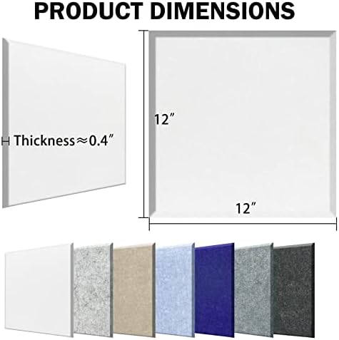 12 Pieces Square Sound Absorbing Panels Self-Adhesive, 12" X 12" X 0.4"High Density Acoustic Panel, Stylish Acoustical Wall Padding Used in Home & Offices(White)