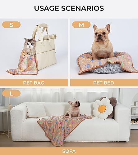 1 Pack 3 Blankets Super Soft Fluffy Cute Bone Pattern Pet Blanket Flannel Throw for Dog Puppy Cat Pink/Brown/Purple Medium