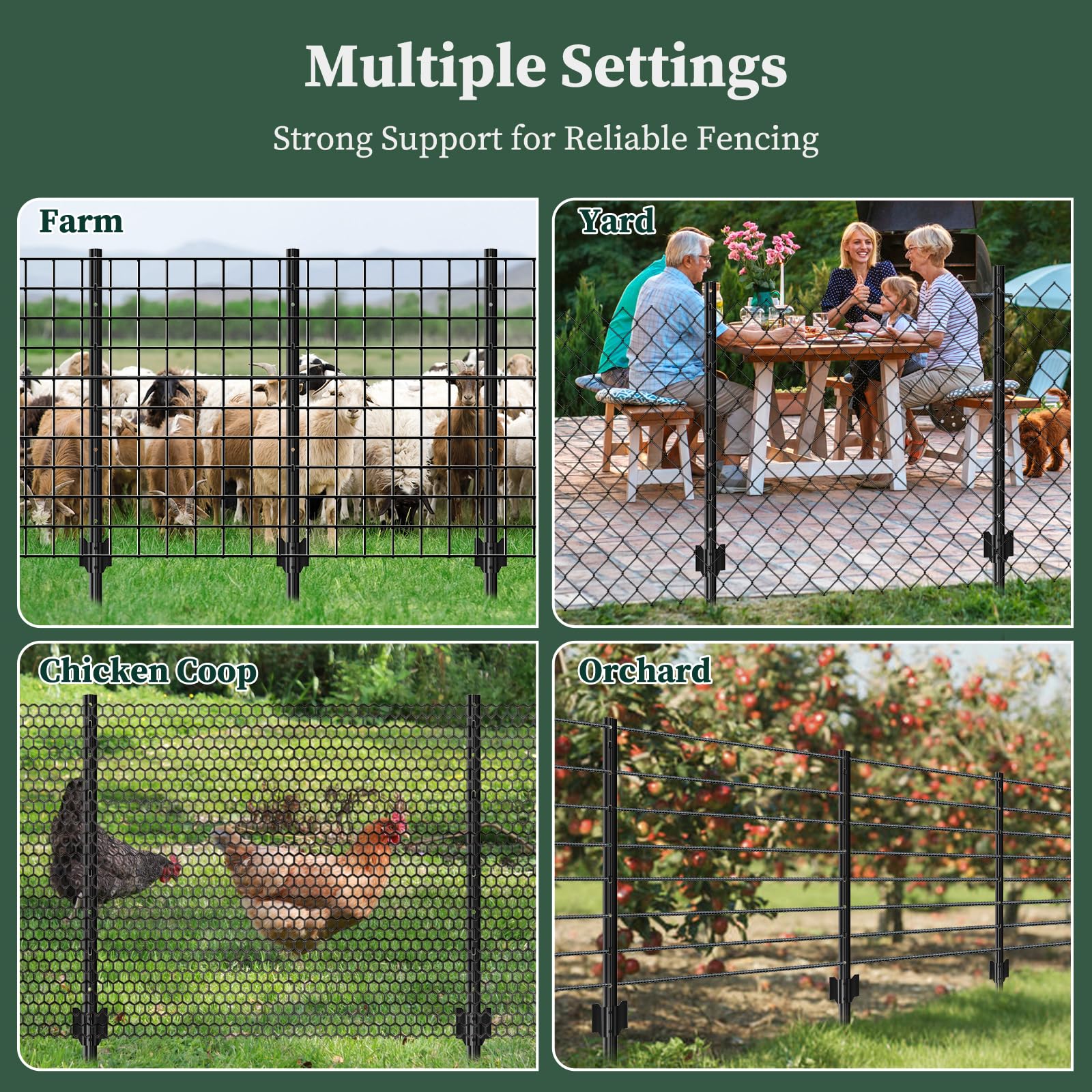 10 Pack Metal Fence Posts, 3ft Heavy Duty U-Post, Black Garden Stakes, No-Dig Post Anchors for Wire Fences, Temporary Fencing, Electric Fence, and Corner Support