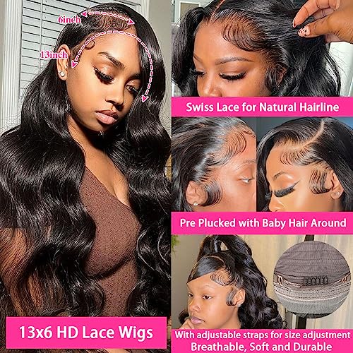 13x6 Body Wave Lace Front Wigs Human Hair Pre Plucked Glueless Wigs Human Hair 180% Density HD Transparent Lace Frontal Wigs Human Hair for Black Women Body Wave Wig 20 Inch