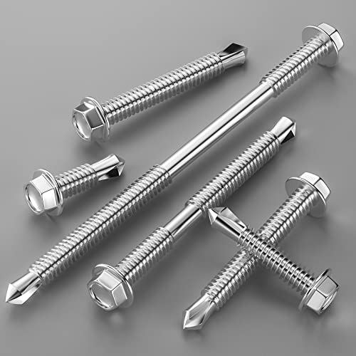 (150Pcs) #8×1-1/2" Hex Washer Head Self Drilling Screws, 410 Stainless Steel Metal SheetScrews，TEK Screws, Self Drilling Screws, Self Tapping Screws,Sheet Metal Screws