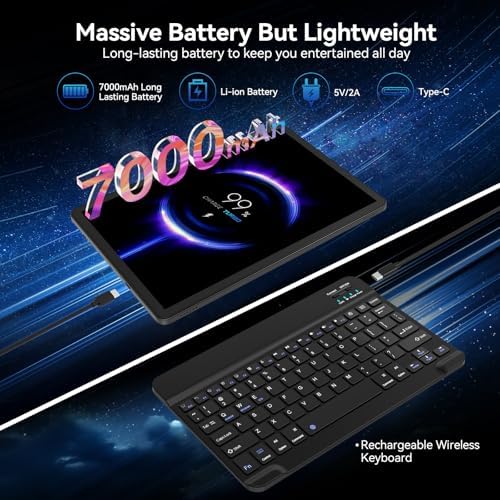 11 inch Tablet, 2025 Latest Android 14 Tablet with 16GB RAM 128GB ROM 1TB Expandable Octa-Core, 5G WiFi & Dual 4G Cellular, 2 in 1 Tablets with Keyboard Incell Large Screen,7000mAh Battery,Dual Camera
