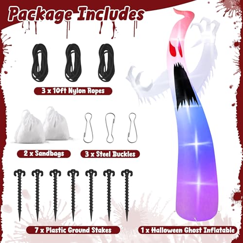 14 FT Halloween Outdoor Inflatables, Giant Scary Ghost Inflatables Decorations, Built-in RGB Color Changing Lights Blow Up Spooky Red Eye Ghost Decor for Lawn Garden Haunted House Outdoor