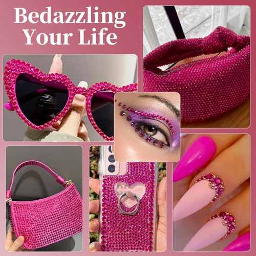 14 Types of 700 Special-Shaped Rose Pink Diamonds + 2100 Flat-Bottomed Rhinestones Mix 20 Styles Flatback Rhinestone Crystals 3D Decorations Flat Back Stones Gems Set +Tweezers + Drill Pen