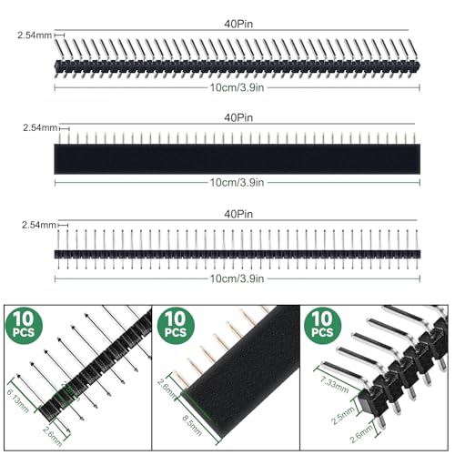 104pcs Double Sided PCB Board Kit, Prototype Boards for DIY Soldering and Electronic Project Circuit Boards Compatible with Arduino Kits, 30PCS 40 Pin 2.54mm Male and Female Header Connector