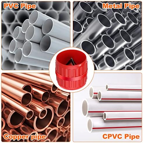 1/4'' - 1'' Depth Gauge and Pipe Deburring Tool Kit, 1/8'' to 1-5/8'' Inner Outer Reamer Pipe Tubing Chamfer Tool for PVC PPR Brass CPVC PE-RT Aluminum