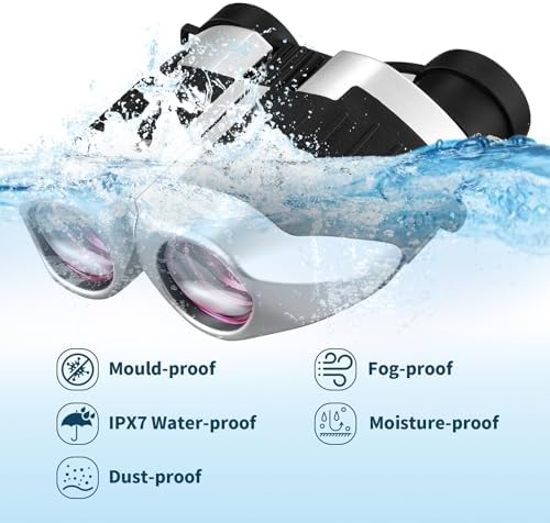 12x25 Compact Binoculars for Kids and Adults High Powered Large View Waterproof Binoculars with Clear Low Light Vision, Easy Focus Small Binoculars for Bird Watching, Hunting, Travel(Silver)