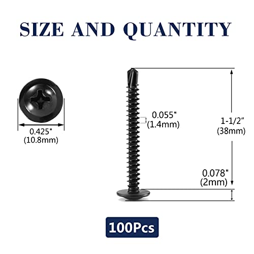 #8 x 1-1/2" Sheet Metal Screws 100Pcs 410 Stainless Steel Truss Head Fast Self Tapping Screws Black Oxide by SG TZH