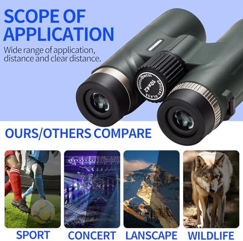 10x42 HD Binoculars - BaK-4 Prisms, Large Viewing Angle Binoculars, Clearly Visible in Low Illumination, Outdoor Essentials for Professional Bird Watching Hiking Hunting, greener