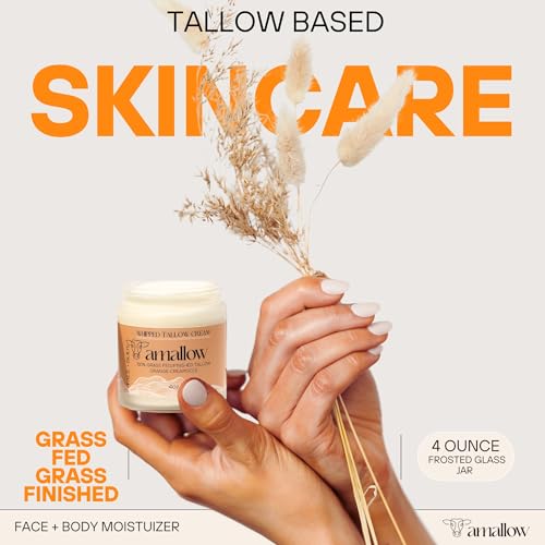 100% Grass Fed Beef Tallow for Skin Care - Face + Body - Whipped Moisturizer - Natural Lotion, 4 FL. oz. (Orange Creamsicle)