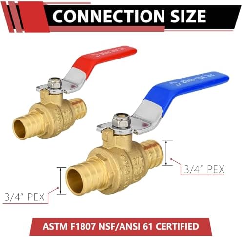 (Pack of 2) EFIELD 3/4 Inch Pex Brass Full Port Shut-off Ball Valve for Hot and Cold Water