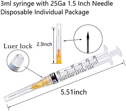 150Pack 3ml/cc Luer Lock with 25Ga 1.5” Individual Wrapped (150)