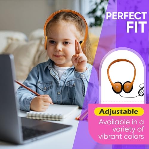 10 Pack Bulk Headphones, Wired Headphones for Kids, Teens, Adults, Affordable On-Ear with 3.5mm Plug, Perfect for Schools, Classrooms, Libraries, Museums, Multipack for Wholesale, Black Color