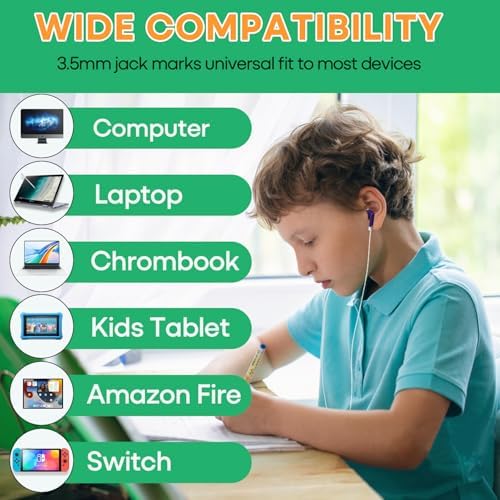 100 Pack Bulk Earbuds for Kids School Classroom,Student Wired Headphones with 3.5 mm Jack Multi Colored Earphones for Computer Chromebook Laptop PC (HTC101)