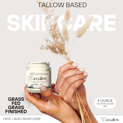 100% Grass Fed Beef Tallow for Skin Care - Face + Body - Whipped Moisturizer for Sensitive Skin - Natural Lotion, 4 FL. oz. (Unscented + Jojoba Oil)