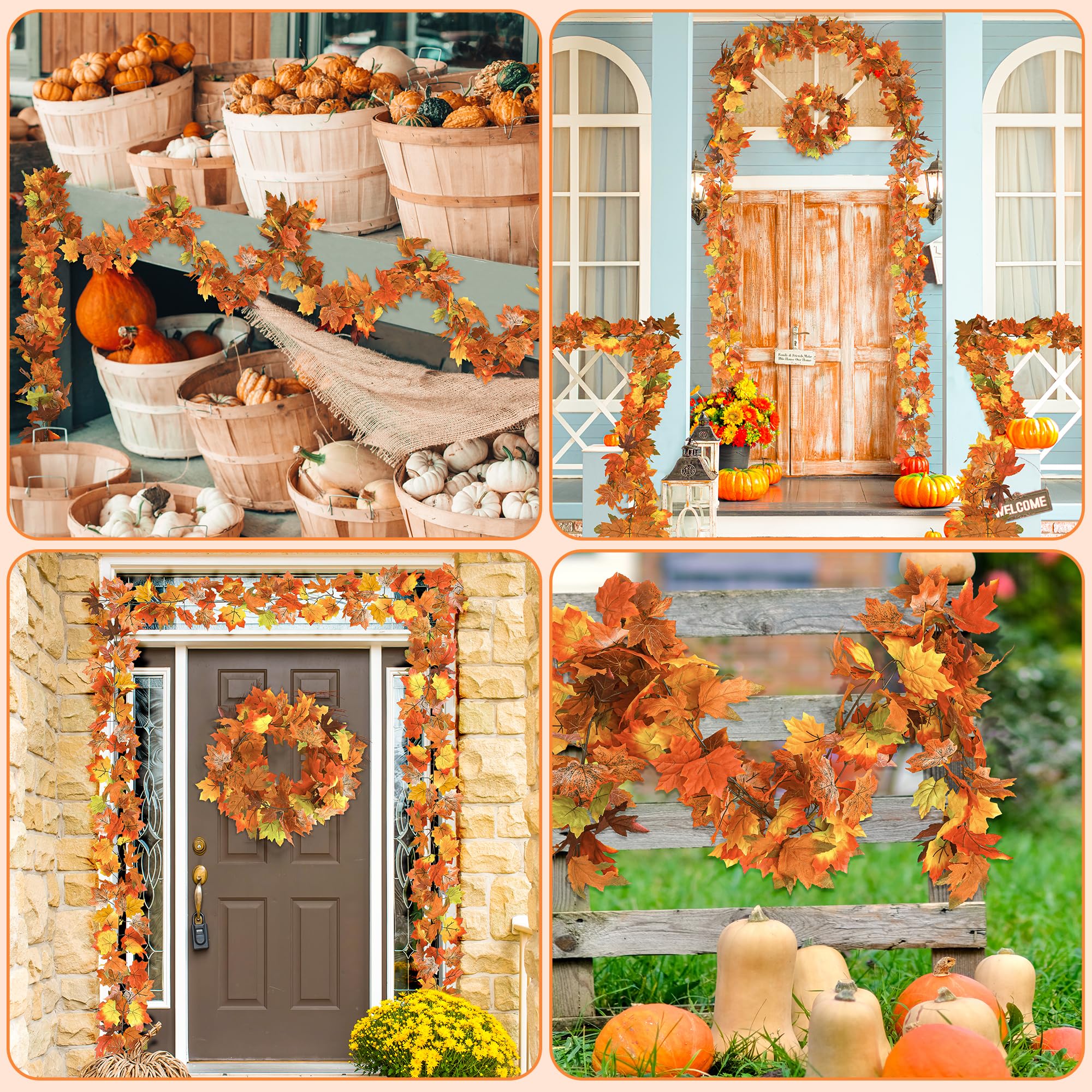 11.8FT Fall Decor, 2 Pack Fall Garland for Mantle, Fall Decorations for Home, Fall Leaves Garland, Thanksgiving Garland for Thanksgiving Decorations Indoor, Autumn Garland for Autumn Decor Outdoor