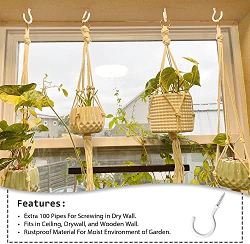 100 Pcs Ceiling Hooks for Hanging Plants, Cups, Utensils and Christmas String Lights, 1-1/4 inch Vinyl Coated Screw-in Plant and Cup Hooks for Wooden and Drywall with Anchors