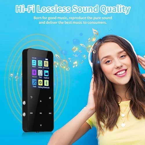 144GB MP3 Player - Music Player with Bluetooth 5.2 HiFi Sound Shuffle Single Loop FM Radio Built-in HD Speaker Voice Recorder Mini Design Ideal for Sport