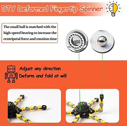 12 Pack Funny Sensory Fidget Toys,Deformable Chain DIY Robot Spinners Fingertip Stress Relief Gyro Toy Birthday Gifts Goodie Bag Easter Basket Stuffers Classroom Prizes Party Favors for Kids Adults