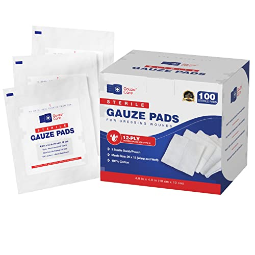 100pc Large Sterile Gauze Pads 4x4 Sterile for Wounds Bulk - 12ply Woven Gauze Sponges 4x4 Sterile - USP IV Breathable Mesh 4x4 Gauze Pads Sterile for Enhanced Absorption - First Aid Medical