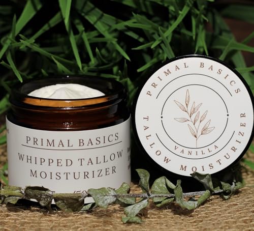 100% Grass Fed Grass Finished Whipped Vanilla Beef Tallow Moisturizer/Body Balm for Face, Body, Oily, Dry, Sensitive Skin -Contains Vitamins A, D, E, K -USA Made
